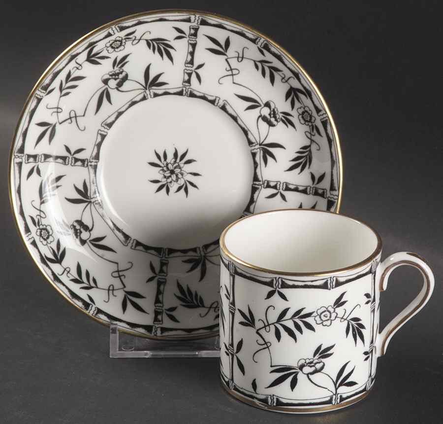 Bamboo Black Flat Demitasse Cup & Saucer Set by Hammersley-1
