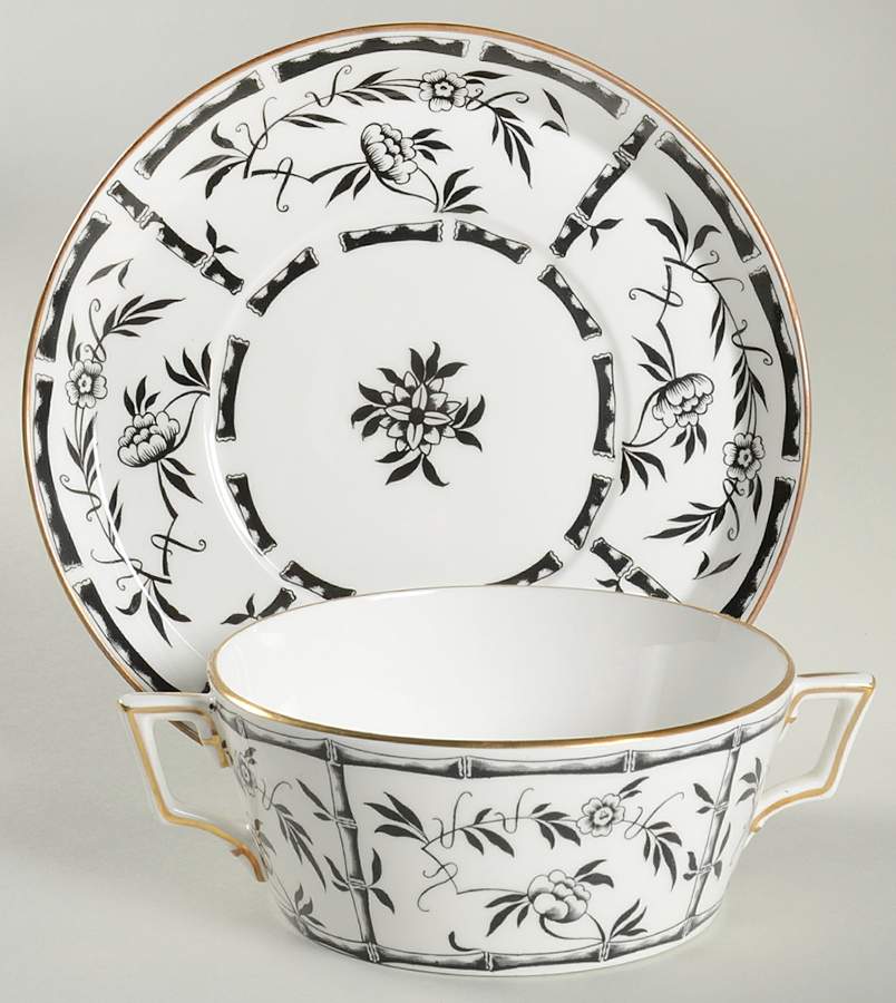 Bamboo Black Flat Cream Soup Bowl & Saucer Set by Hammersley-1