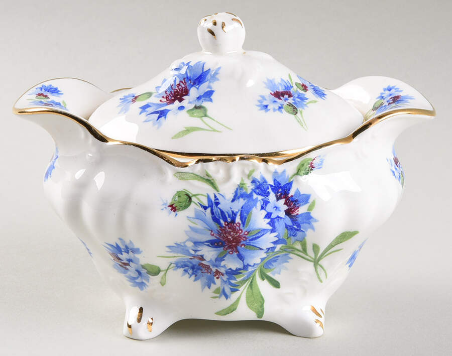 Cornflower Blue Oval Sugar Bowl & Lid by Hammersley-1
