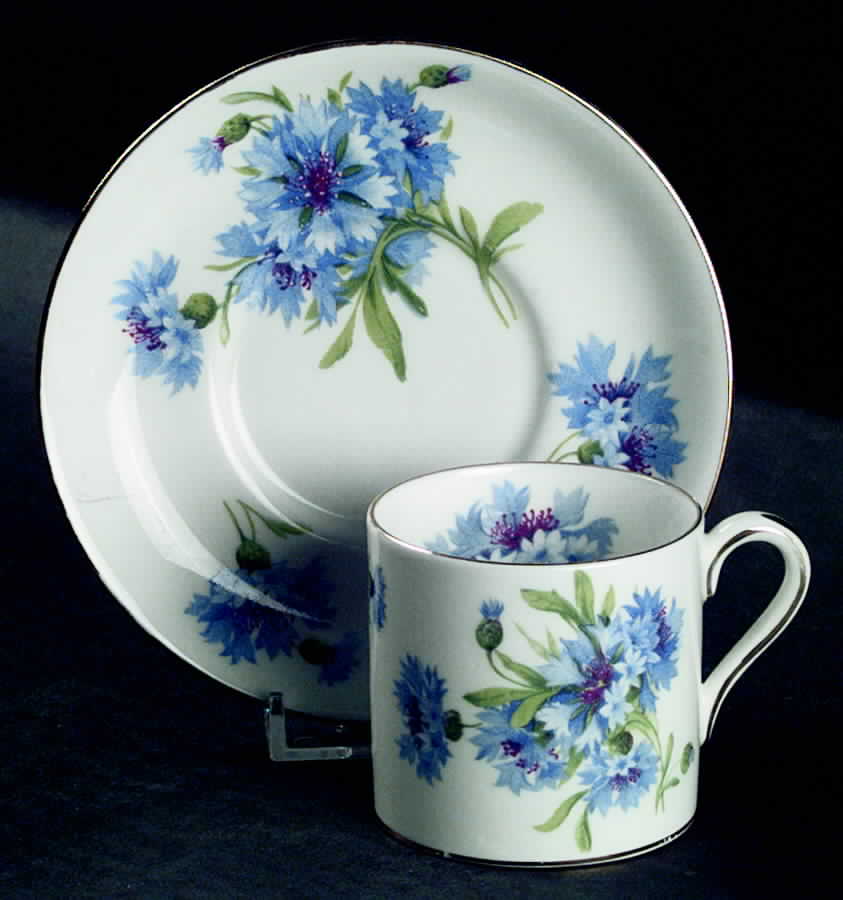Cornflower Blue Flat Demitasse Cup & Saucer Set by Hammersley-1