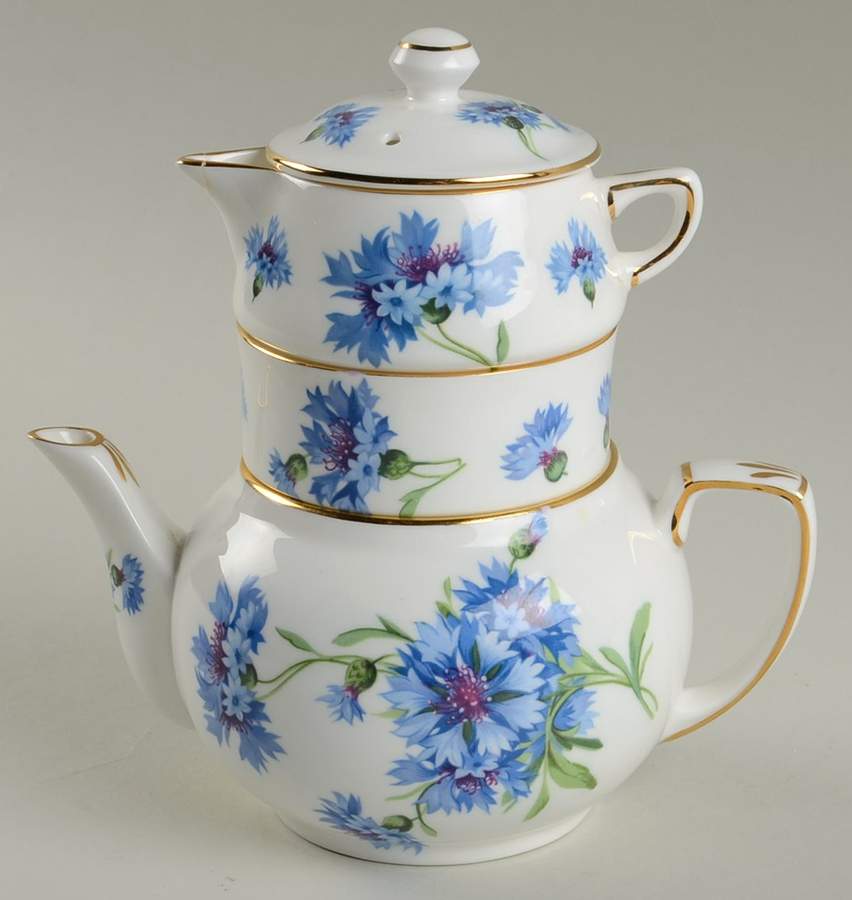 Cornflower Blue Mini Teapot Stacking Set (Creamer, Sugar) by Hammersley-1