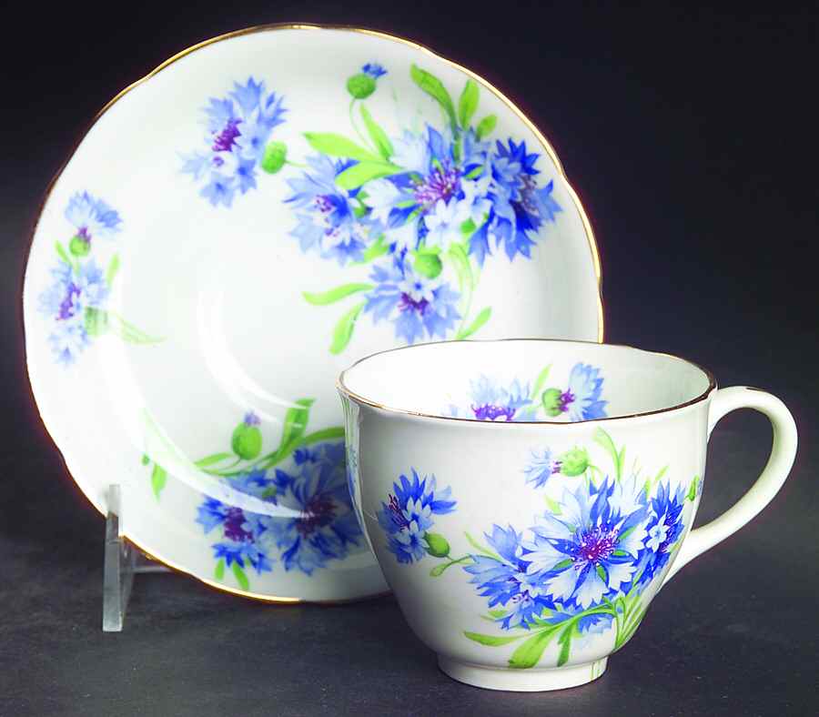 Cornflower Blue Flat Cup & Saucer Set by Hammersley-1