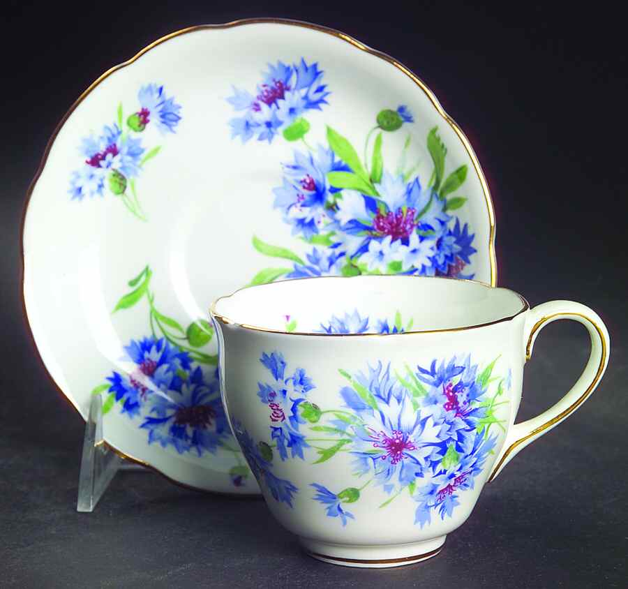 Cornflower Blue Flat Cup & Saucer Set by Hammersley-1
