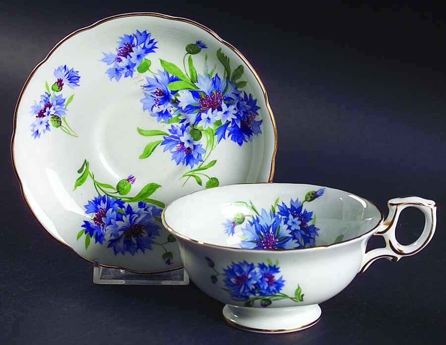 Cornflower Blue Footed Cup & Saucer Set by Hammersley-1