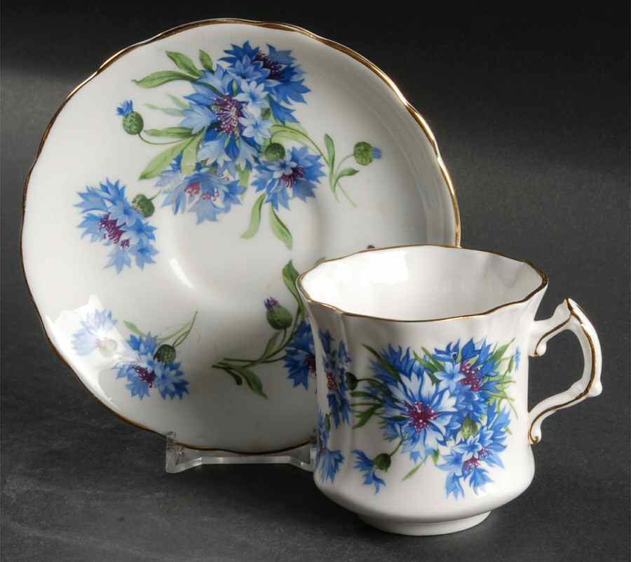 Cornflower Blue Flat Cup & Saucer Set by Hammersley-1