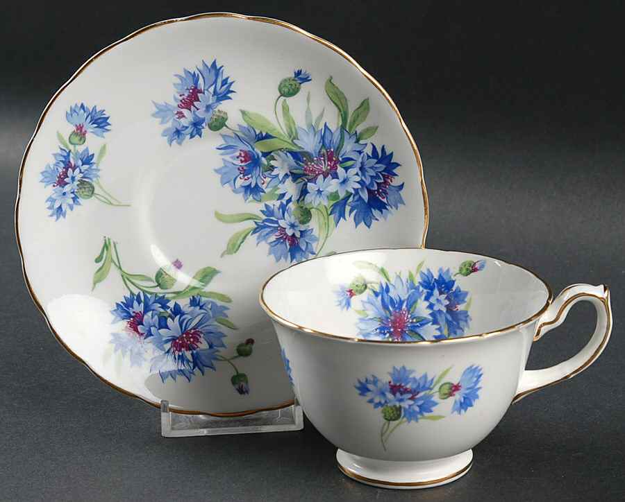 Cornflower Blue Footed Cup & Saucer Set by Hammersley-1