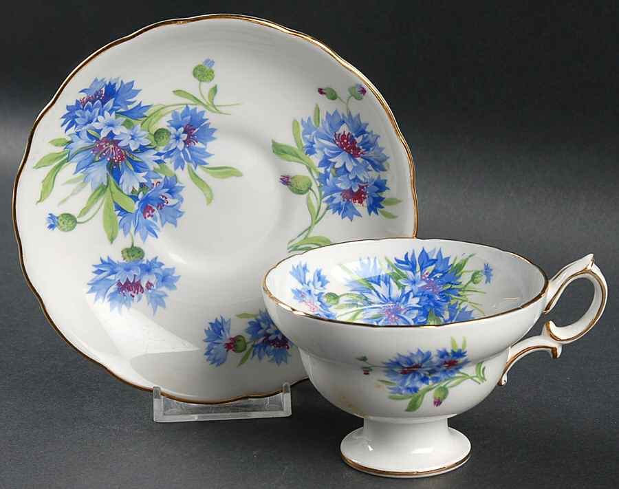 Cornflower Blue Footed Cup & Saucer Set by Hammersley-1