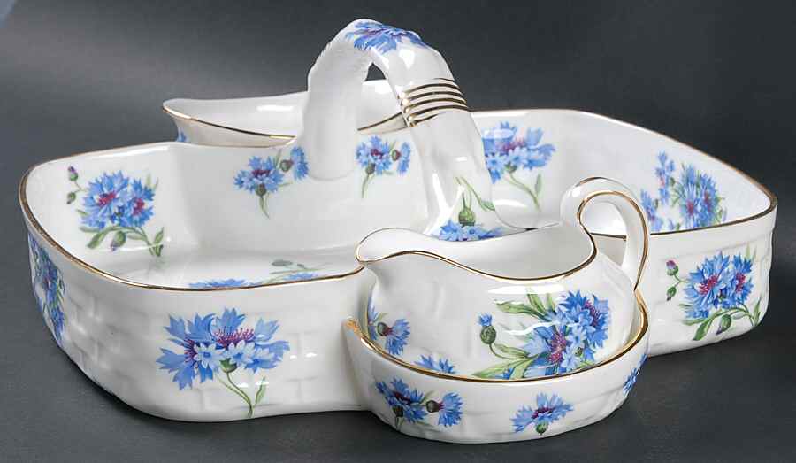 Cornflower Blue Strawberry Basket W/Creamer & Open Sugar by Hammersley-1