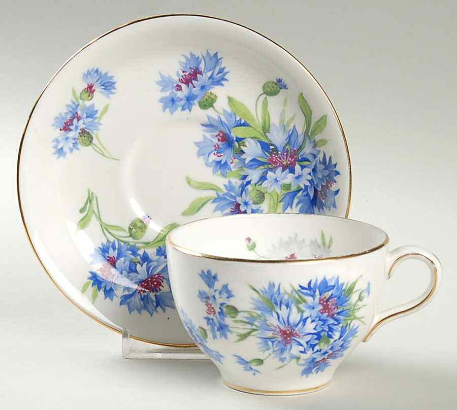 Cornflower Blue Flat Cup & Saucer Set by Hammersley-1