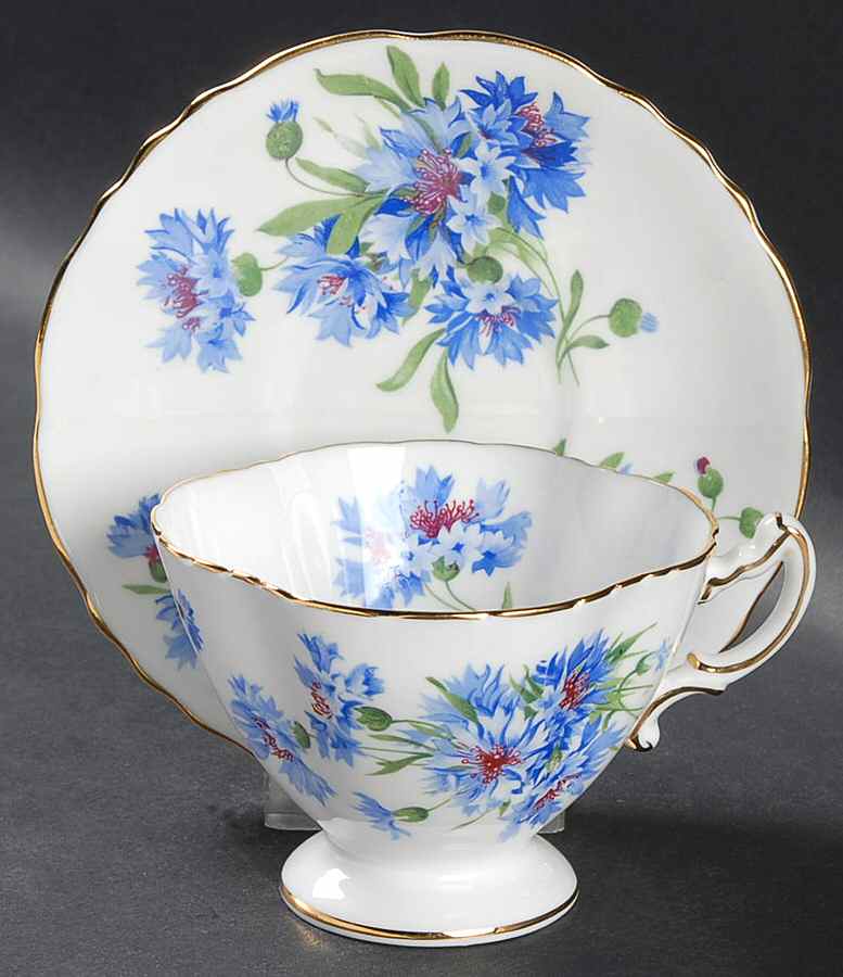 Cornflower Blue Footed Cup & Saucer Set by Hammersley-1