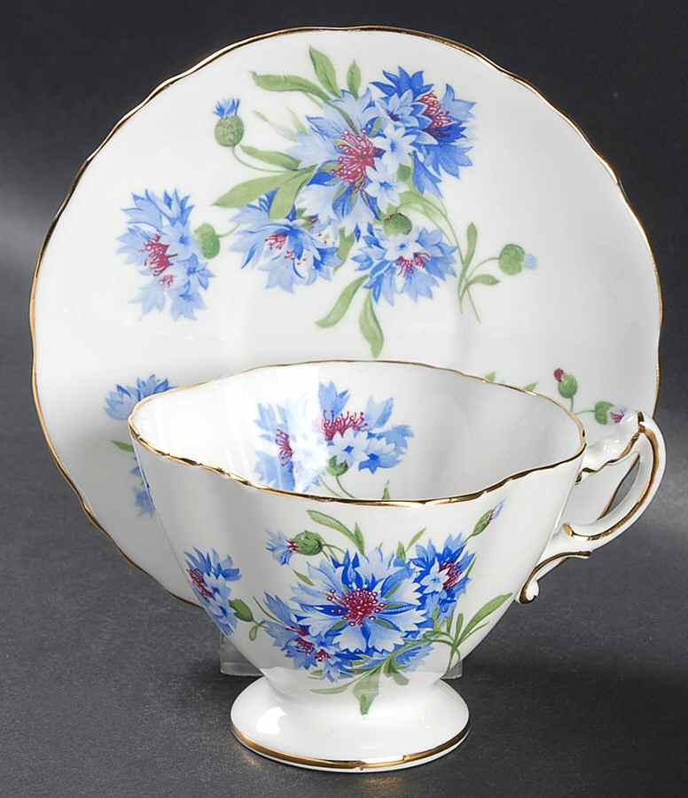 Cornflower Blue Footed Cup & Saucer Set by Hammersley-1
