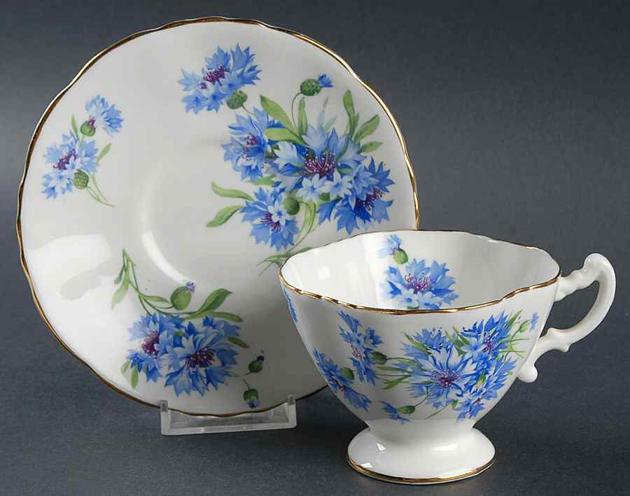 Cornflower Blue Footed Cup & Saucer Set by Hammersley-1
