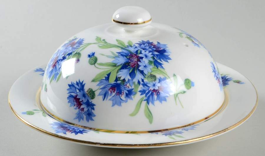Cornflower Blue Round Covered Butter by Hammersley-1