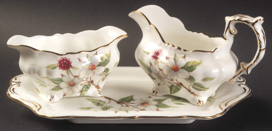 Dogwood Blossom Mini Creamer & Open Sugar with Tray by Hammersley-1