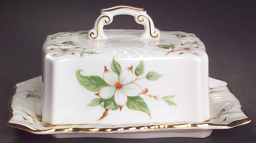 Dogwood Blossom Square Covered Butter by Hammersley-1