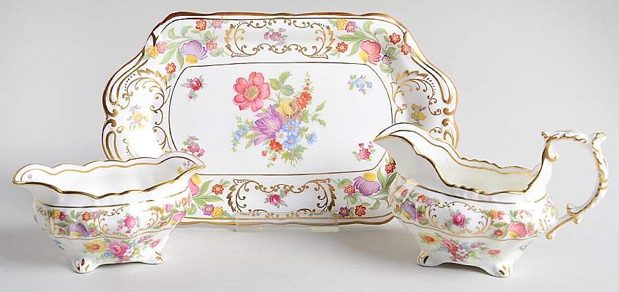 Dresden Sprays Mini Creamer & Open Sugar with Tray by Hammersley-1