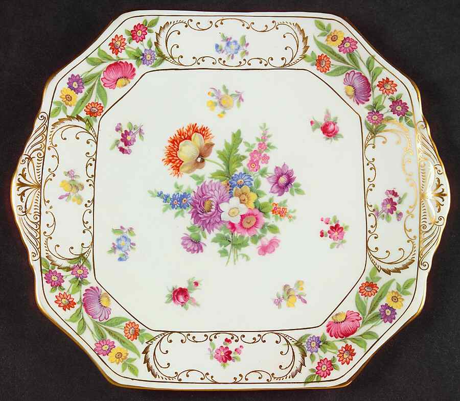 Dresden Sprays Square Handled Cake Plate by Hammersley-1