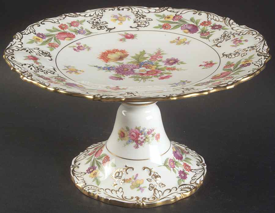 Dresden Sprays 9" Diameter Pedestal Cake Stand by Hammersley-1