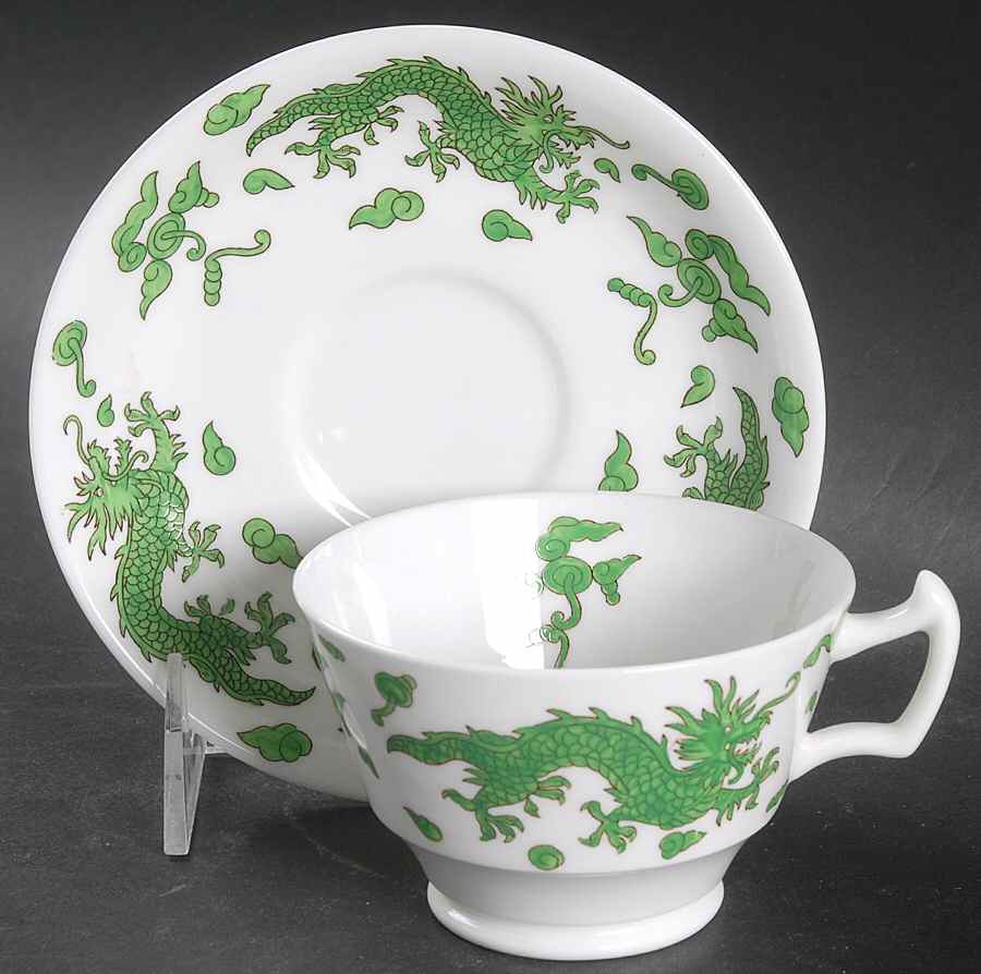 Green Dragon Footed Cup & Saucer Set by Hammersley-1