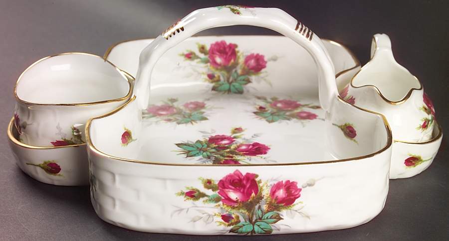 Grandmother's Rose Strawberry Basket W/Creamer & Open Sugar by Hammersley-1