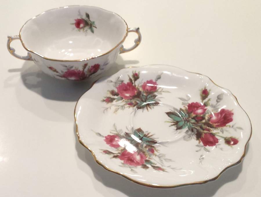 Grandmother's Rose Flat Cream Soup Bowl & Saucer Set by Hammersley-1