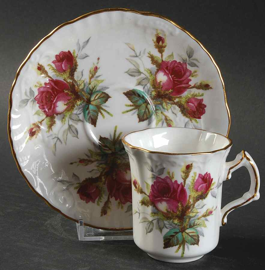 Grandmother's Rose Flat Demitasse Cup & Saucer Set by Hammersley-1