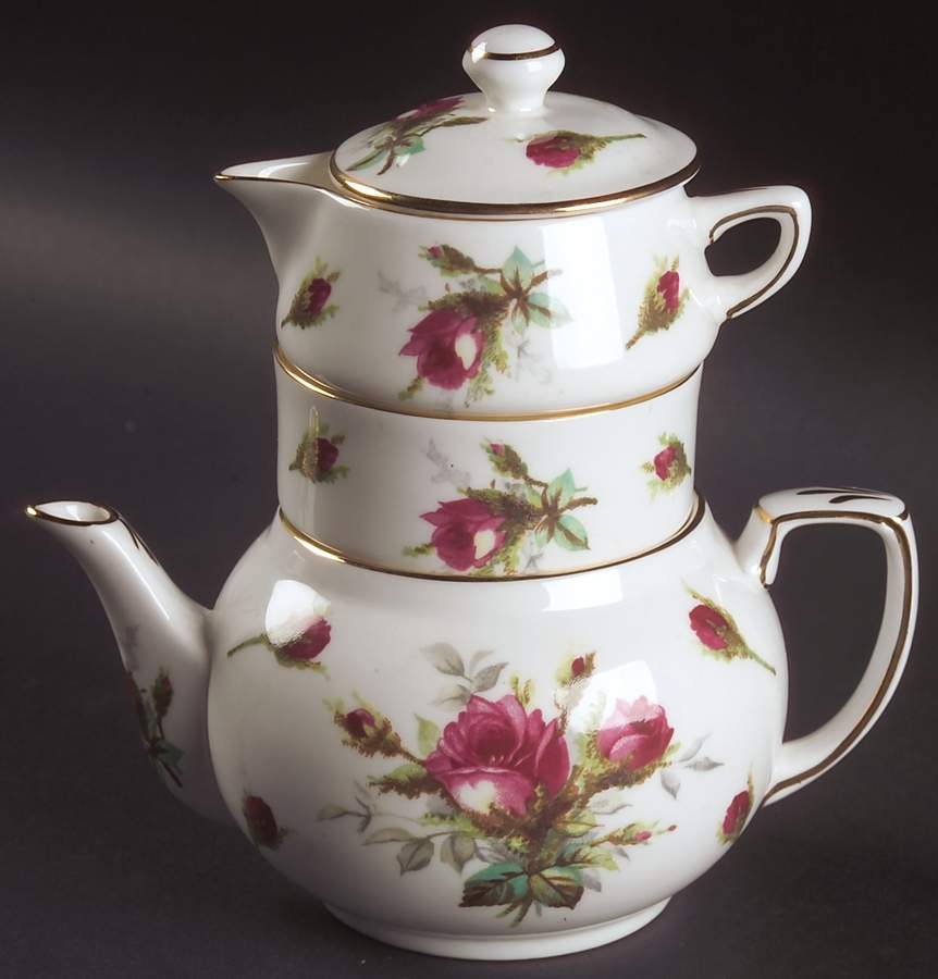 Grandmother's Rose Mini Teapot Stacking Set (Creamer, Sugar) by Hammersley-1