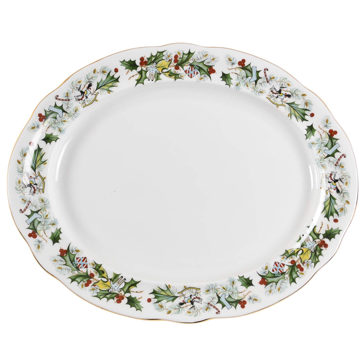 Christmas Holly 14" Oval Serving Platter by Hammersley-1