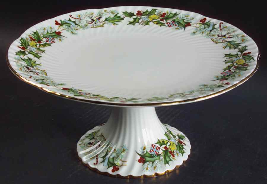 Christmas Holly 10" Diameter Pedestal Cake Stand by Hammersley-1
