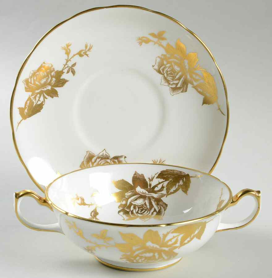 Hammersley Rose Footed Cream Soup Bowl & Saucer Set by Hammersley-1
