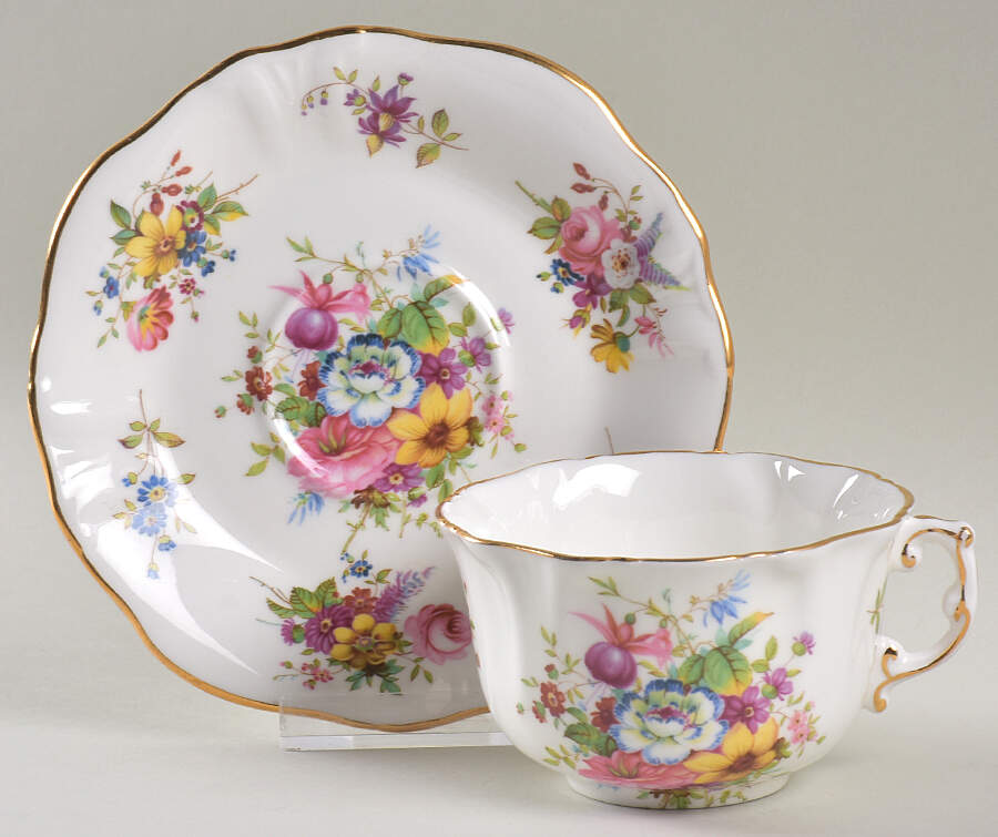 Howard Sprays (Scalloped, Embossed) Flat Cup & Saucer Set by Hammersley-1