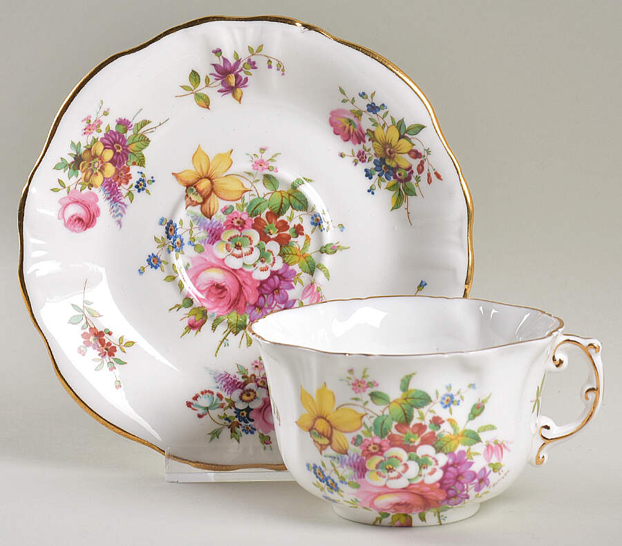 Howard Sprays (Scalloped, Embossed) Flat Cup & Saucer Set by Hammersley-1