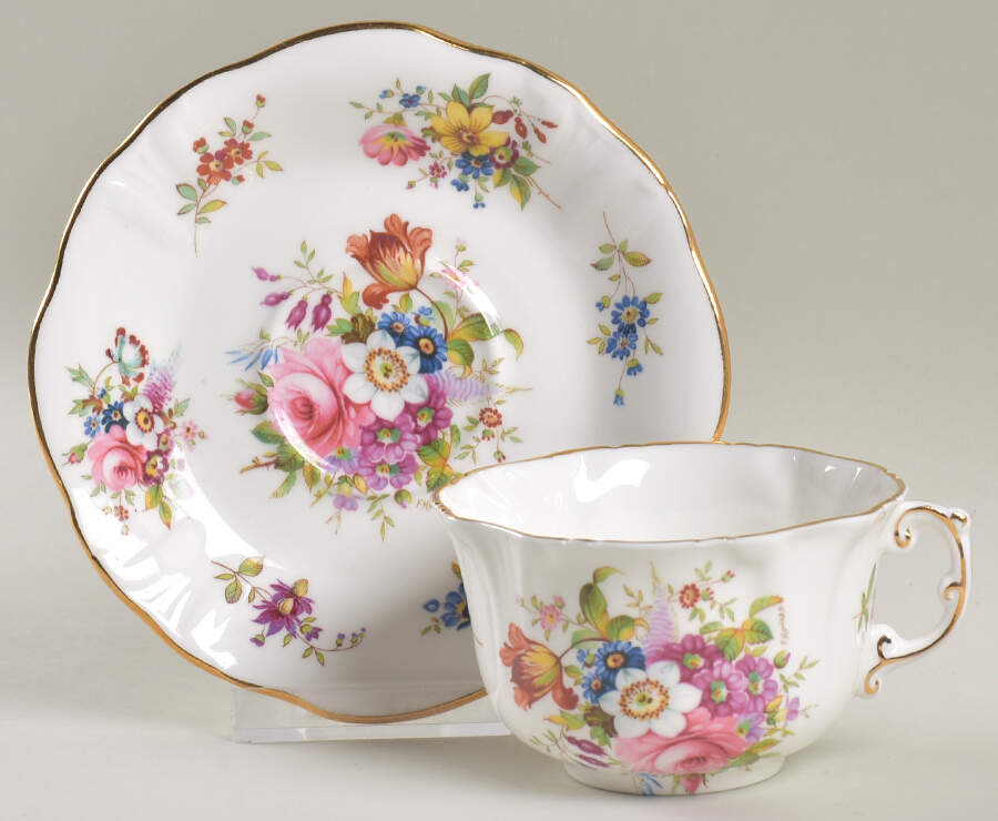 Howard Sprays (Scalloped, Embossed) Flat Cup & Saucer Set by Hammersley-1