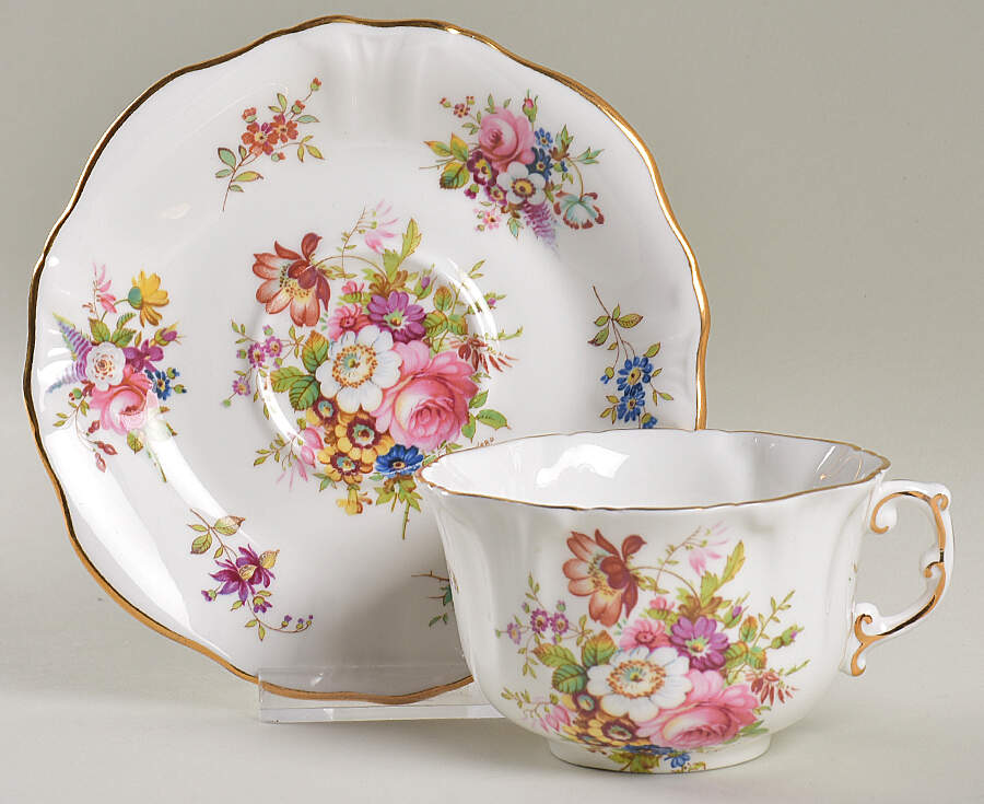 Howard Sprays (Scalloped, Embossed) Flat Cup & Saucer Set by Hammersley-1