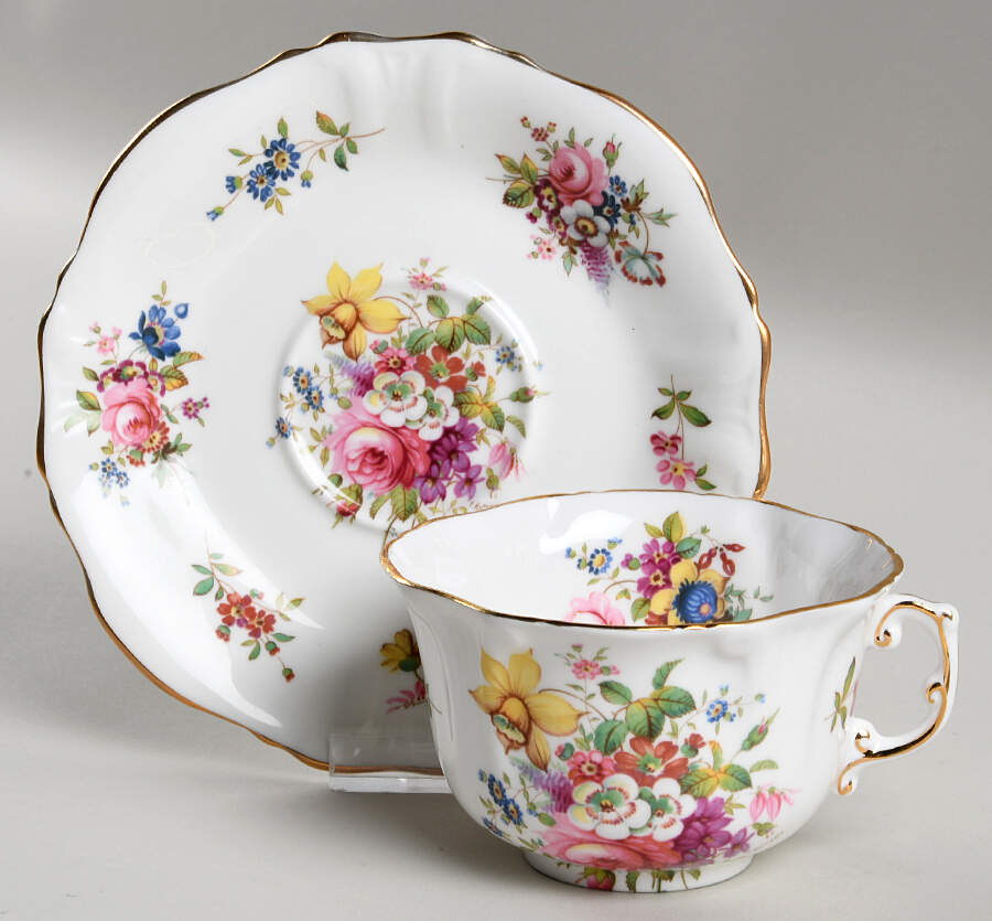 Howard Sprays (Scalloped, Embossed) Flat Cup & Saucer Set by Hammersley-1