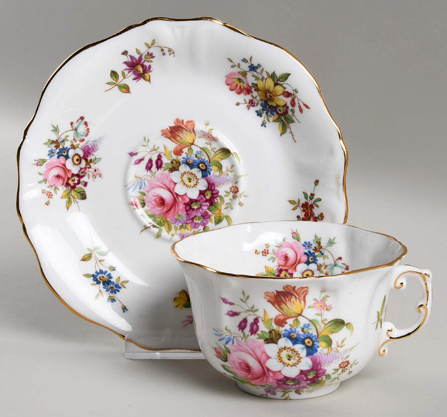Howard Sprays (Scalloped, Embossed) Flat Cup & Saucer Set by Hammersley-1
