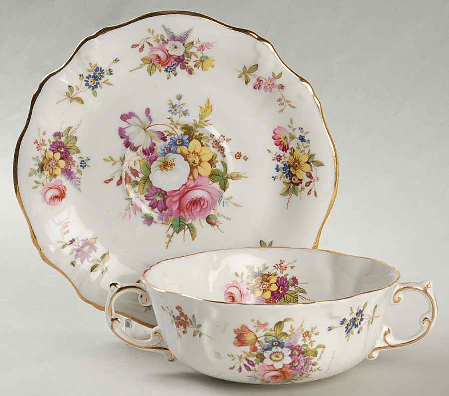 Howard Sprays (Scalloped, Embossed) Flat Cream Soup Bowl & Saucer Set by Hammersley-1