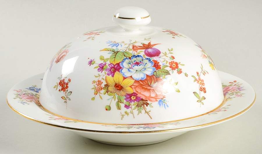 Howard Sprays (Scalloped, Embossed) Round Covered Butter by Hammersley-1