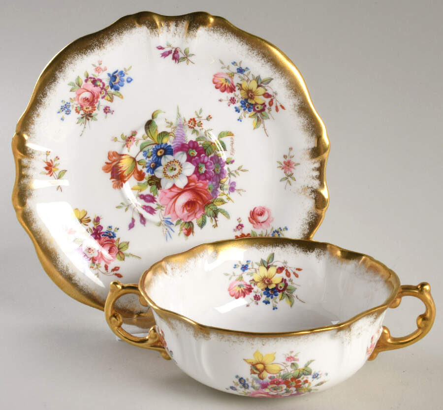 Lady Patricia (Scalloped, Embossed) Flat Cream Soup Bowl & Saucer Set by Hammersley-1