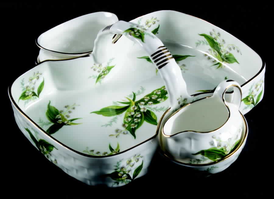 Lily of The Valley Strawberry Basket W/Creamer & Open Sugar by Hammersley-1