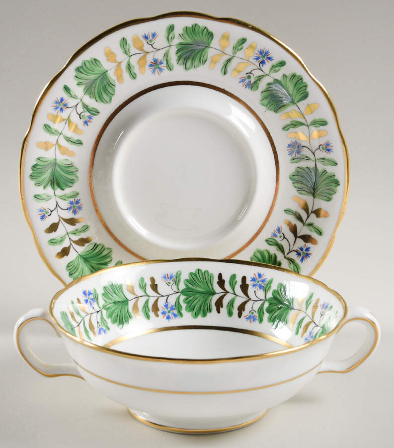 Palmetto Footed Cream Soup Bowl & Saucer Set by Hammersley-1