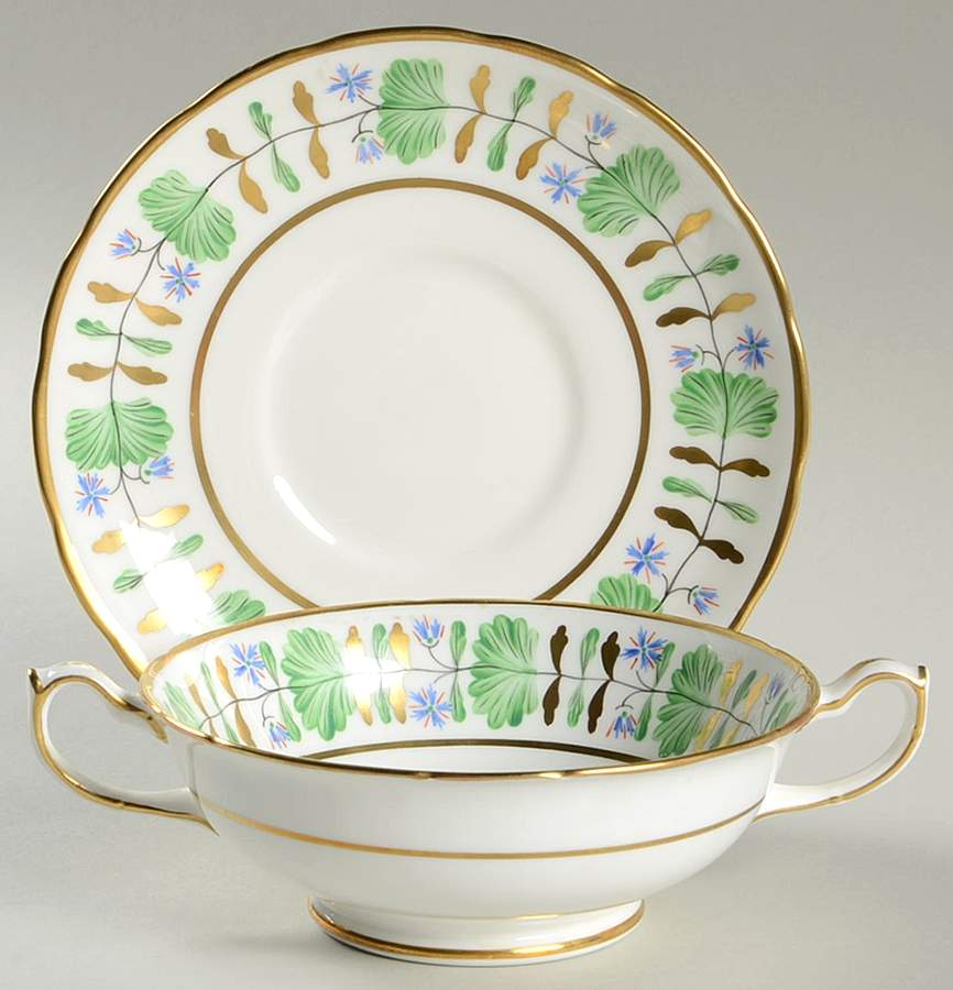 Palmetto Footed Cream Soup Bowl & Saucer Set by Hammersley-1