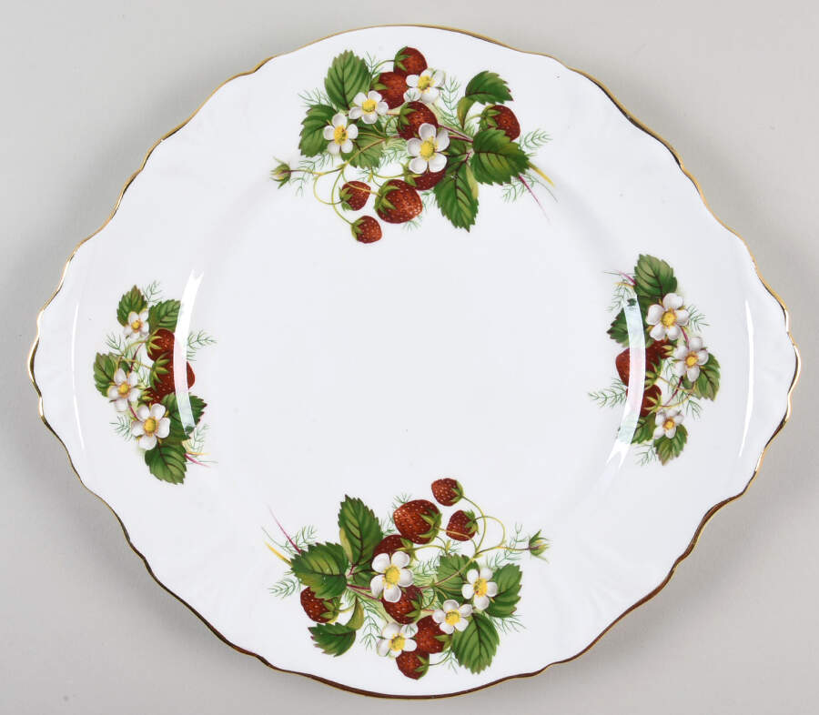 Strawberry Ripe (Small Scallops On Edge) Handled Cake Plate by Hammersley-1