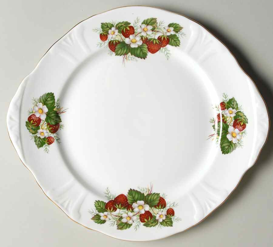 Strawberry Ripe (Small Scallops On Edge) Handled Cake Plate by Hammersley-1