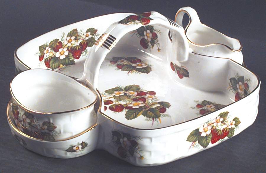 Strawberry Ripe (Small Scallops On Edge) Strawberry Basket W/Creamer & Open Sugar by Hammersley-1