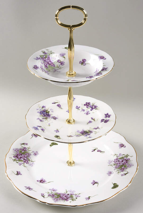 Victorian Violets 11 1/4"  2 Tier Footed Serving Tray (DP,SP,FR) HC by Hammersley-1