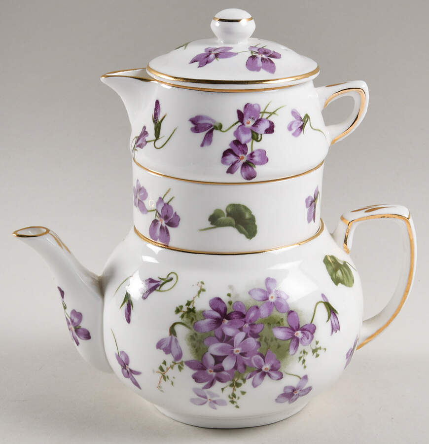 Victorian Violets Mini Teapot Stacking Set (Creamer, Sugar) by Hammersley-1