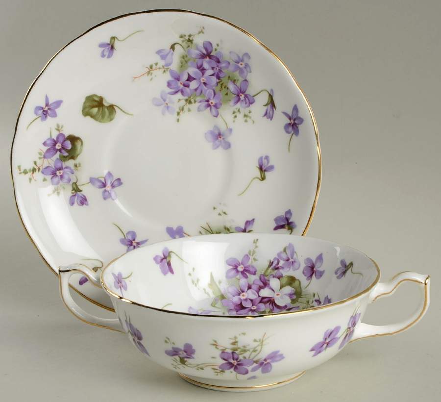 Victorian Violets Footed Cream Soup Bowl & Saucer Set by Hammersley-1