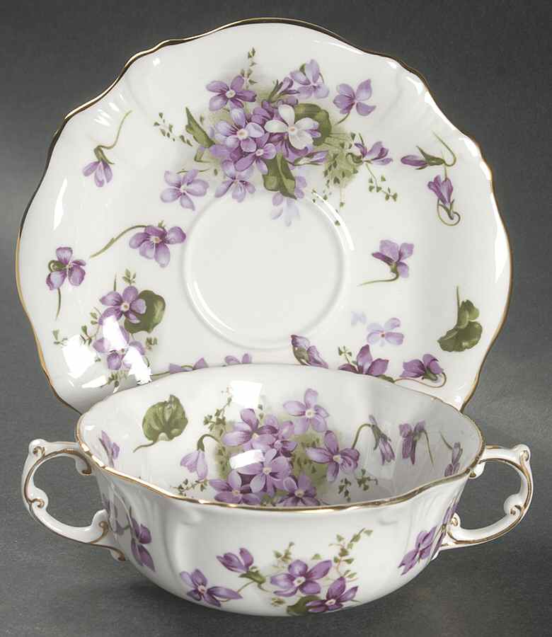 Victorian Violets Flat Cream Soup Bowl & Saucer Set by Hammersley-1