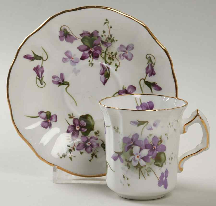 Victorian Violets Footed Demitasse Cup & Saucer Set by Hammersley-1